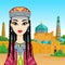 Animation portrait of a beautiful girl in ancient national clothes and jewelry. Central Asia.