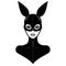 Animation portrait of the beautiful girl in a black latex suit and mask rabbit.