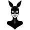 Animation portrait of the beautiful girl in a black latex suit and mask rabbit.