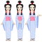 Animation portrait the beautiful Japanese girl in three different poses. Geisha, Maiko, Princess. Full growth.