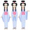 Animation portrait the beautiful Japanese girl in three different poses. Geisha, Maiko, Princess. Full growth.