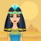 Animation portrait Egyptian  girl in ancient clothes with a papyrus flower on the head. Queen, goddess, princess.