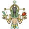 Animation portrait: Egyptian God Anubis measures the human heart and pen on sacred scales. God of death.