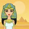 Animation portrait of the Egyptian queen. A background - a landscape the desert, pyramids. The place for the text.