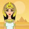 Animation portrait of the Egyptian queen. A background - a landscape the desert, pyramids. The place for the text.