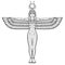 Animation portrait: Egyptian winged goddess Isis with horns and a disk of sun on the head. Full growth.