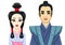 Animation portrait of Japanese family in ancient clotes. Geisha, Maiko, Samurai.