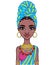 Animation portrait of a young African woman in a blue striped turban and ethnic jewelry.