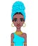 Animation portrait of a young African woman in a blue turban.