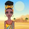 Animation portrait of a young African woman in a green turban and ethnic jewelry.