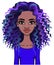 Animation portrait of a young African woman with long blue curly hair.
