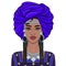 Animation portrait of the young African woman in a turban and ancient clothes.