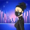 Animation portrait of a young Asian woman with dreadlocks In protective leather mask.