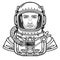 Animation portrait of the young attractive man of the astronaut in a space suit.