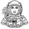 Animation portrait of the young attractive woman astronaut in a space suit. Helmet is open, hair flutter.