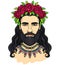 Animation portrait of the young bearded man with long hair in a wreath of roses.