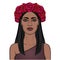 Animation portrait of the young beautiful African woman with long black hair and wreath of red roses.