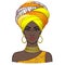 Animation portrait of the young beautiful African woman in a turban.