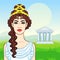 Animation portrait of the young beautiful Greek woman in ancient clothes.