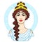 Animation portrait of the young beautiful Greek woman in ancient clothes. Decorative circle.