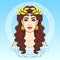 Animation portrait of the young beautiful Greek woman in ancient clothes in a laurel wreath. Decorative circle.