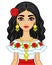 Animation portrait of the young beautiful Mexican girl in ancient clothes.