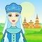 Animation portrait of the young beautiful Russian girl in ancient national clothes. Fairy tale character.