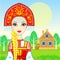 Animation portrait of the young beautiful Russian girl in ancient national clothes. Fairy tale character.