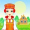 Animation portrait of the young beautiful Russian girl in ancient national clothes. Fairy tale character.