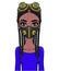 Animation portrait of a young black woman In protective leather mask and steampunk glasses.