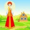 Animation portrait of the young Russian girl in traditional clothes. Fairy tale character.