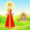 Animation portrait of the young Russian girl in traditional clothes. Fairy tale character.