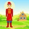 Animation portrait of the young Russian man in traditional clothes. Fairy tale character.