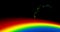 Animation of rainbow and colourful light trail moving on black background