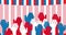 Animation of red and blue hands over american flag