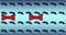 Animation of red bowties over repeated moustaches on blue background