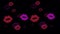 Animation red and purple Lipstick marks on black background.