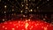 Animation of red shapes and glowing balls of flame falling over red carpet venue