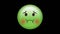 Animation of red spots over green worried emoji icon on black background
