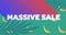 Animation of retro massive sale white text with rainbow shadow over bananas and leaves