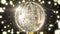 Animation of retro mirror disco ball, confetti and christmas fairy lights flickering