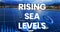 Animation of rising sea levels over financial graph and seascape