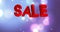 Animation of sale text in red balloon letters on purple background