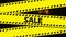Animation of sale text on yellow hazard tape, over orange smoke explosion on black background