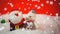 Animation of santa claus and snowman with snow falling on red background