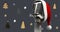 Animation of santa hat on vintage microphone over christmas tree icons