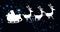 Animation of santa sleigh over lights on black background