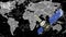 Animation of satellite over world map and numbers processing on black background