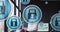 Animation of security padlock icons floating against biracial man looking out of window at office