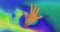 Animation of shapes and hand on colourful background